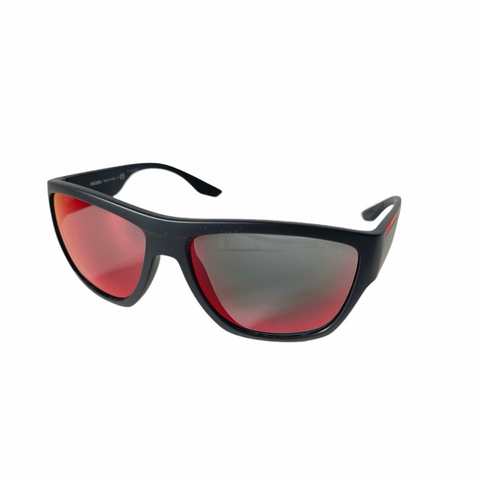 Prada Menâs Sunglasses Sps08v Rubber Black Lens Dark Grey Mirrored Red/Blue